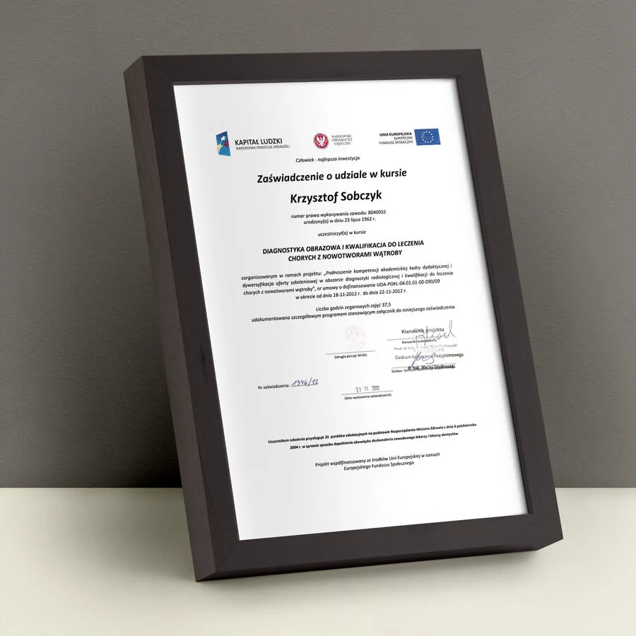 Certyfikat z diagnostyki obrazowej