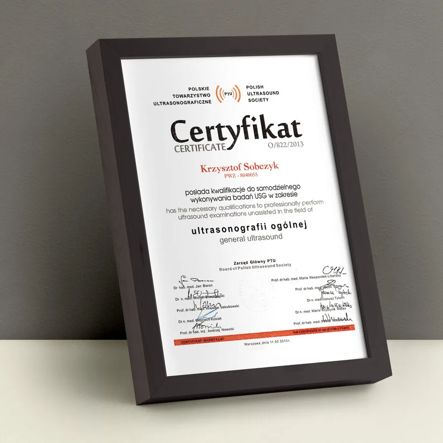 Certyfikat Polskiego Towarzystwa Ultrasonograficznego